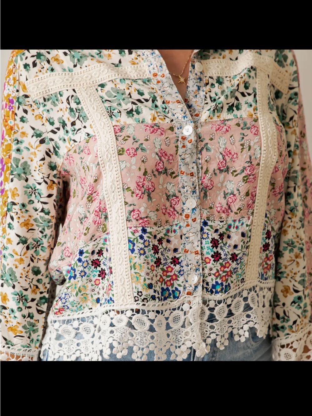 Young Threads Boho Crochet Lace Floral Patchwork Top/Jacket - Picture 4 of 5